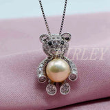 Bear Pendant Freshwater Pearl Silver Pendant Necklace Girl Gift
