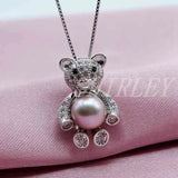 Bear Pendant Freshwater Pearl Silver Pendant Necklace Girl Gift