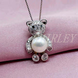 Bear Pendant Freshwater Pearl Silver Pendant Necklace Girl Gift