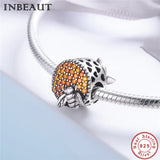 925 Sterling Silver Bee Charm Brown CZ Honeycomb Round Stone Beads