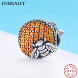 925 Sterling Silver Bee Charm Brown CZ Honeycomb Round Stone Beads