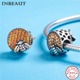 925 Sterling Silver Bee Charm Brown CZ Honeycomb Round Stone Beads