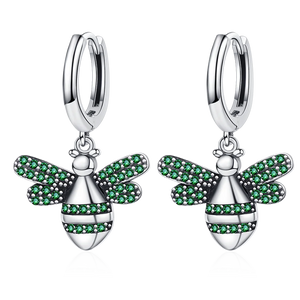 Green Zircon Bee Drop Earrings 925 Sterling Silver Jewelry