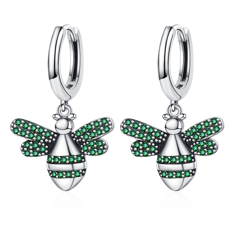Green Zircon Bee Drop Earrings 925 Sterling Silver Jewelry