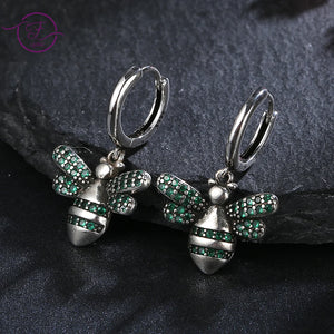 Green Zircon Bee Drop Earrings 925 Sterling Silver Jewelry