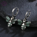 Green Zircon Bee Drop Earrings 925 Sterling Silver Jewelry