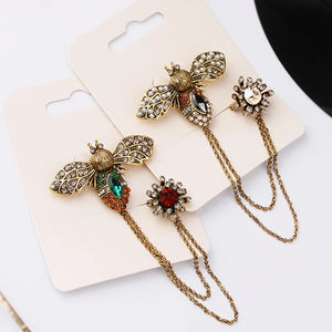 Bees Brooch Chain Double Pin Buckle Retro Cardigan Accessories