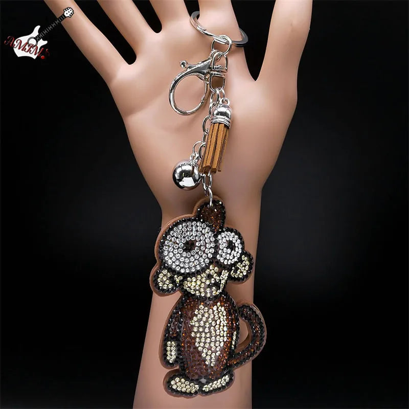 Crystal Monkey Keychain Cartoon Animal Bag Charm Keyring