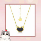 925 Silver Cat Agate Pendant Necklace Japanese Style Succinct Plated Jewelry