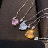 Pink Heart Pendant Necklace for Women Yellow CZ Necklace