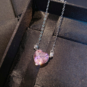 Pink Heart Pendant Necklace for Women Yellow CZ Necklace
