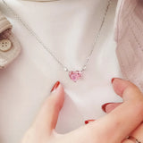 Pink Heart Pendant Necklace for Women Yellow CZ Necklace