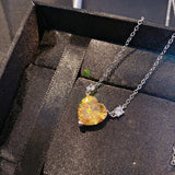 Pink Heart Pendant Necklace for Women Yellow CZ Necklace