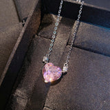 Pink Heart Pendant Necklace for Women Yellow CZ Necklace