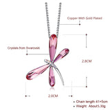 Pink Dragonfly Pendant Necklace Genuine Austrian Crystals Silver Chain Jewelry