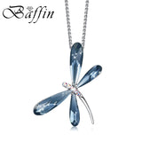 Pink Dragonfly Pendant Necklace Genuine Austrian Crystals Silver Chain Jewelry