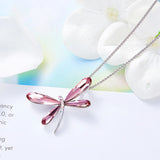 Pink Dragonfly Pendant Necklace Genuine Austrian Crystals Silver Chain Jewelry