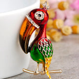 Red Enamel Woodpecker Birds Brooch Women Hijab Accessories