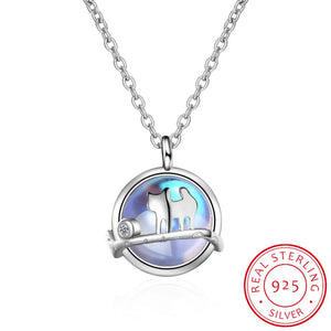 Boho Female Opal 925 Silver Cat Necklace Big Pendants Necklaces