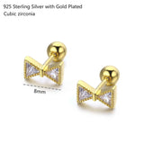 Bowknot CZ 925 Silver Color Screw Back Stud Earrings For Girls