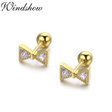 Bowknot CZ 925 Silver Color Screw Back Stud Earrings For Girls