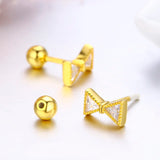 Bowknot CZ 925 Silver Colour Stud Earrings for Girls