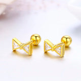 Bowknot CZ 925 Silver Colour Stud Earrings for Girls