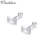 Bowknot CZ 925 Silver Colour Stud Earrings for Girls