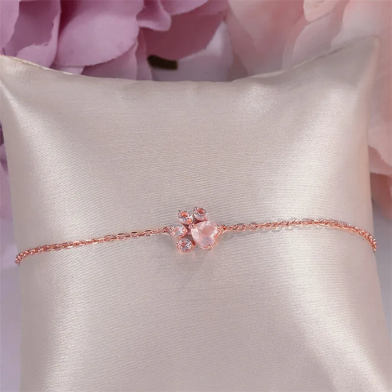 Rose Quartz Bear Paw Bracelet Sterling Silver