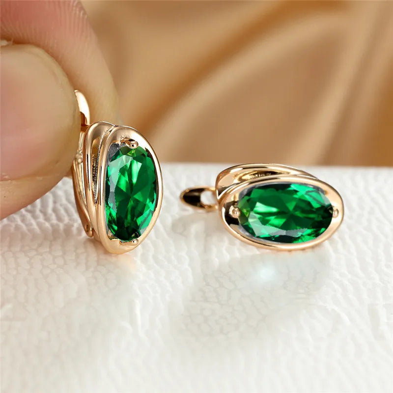 Rainbow Oval Stone Bridal Wedding Earrings