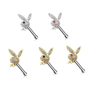 Bunny Ring Nose Piercing Stud Crystal Rabbit Jewelry