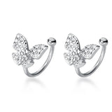 Butterfly Ear Clip Earrings 925 Silver Zircon Wedding Jewelry