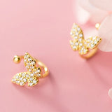 Butterfly Ear Clip Earrings 925 Silver Zircon Wedding Jewelry