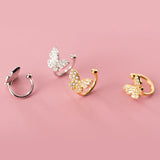 Butterfly Ear Clip Earrings 925 Silver Zircon Wedding Jewelry