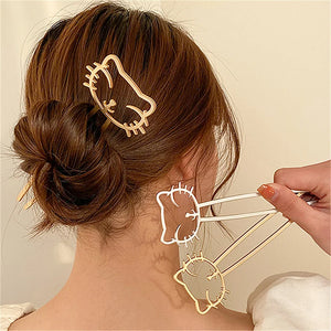 Butterfly Silver Metal Smile Cat Hair Sticks Retro Smooth Matte Hollow Hairpin