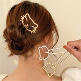 Butterfly Silver Metal Smile Cat Hair Sticks Retro Smooth Matte Hollow Hairpin