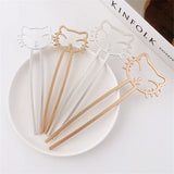 Butterfly Silver Metal Smile Cat Hair Sticks Retro Smooth Matte Hollow Hairpin