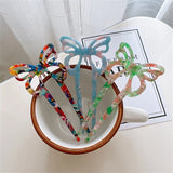 Butterfly Silver Metal Smile Cat Hair Sticks Retro Smooth Matte Hollow Hairpin