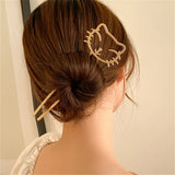 Butterfly Silver Metal Smile Cat Hair Sticks Retro Smooth Matte Hollow Hairpin