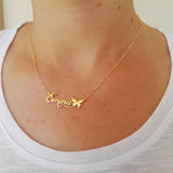 Butterfly Name Necklace Ribbon Nameplate Stainless Steel Jewelry