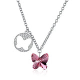 Butterfly Necklace Blue/Pink Crystals 925 Silver Chain Choker Women Girl