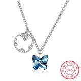 Butterfly Necklace Blue/Pink Crystals 925 Silver Chain Choker Women Girl
