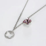 Butterfly Necklace Blue/Pink Crystals 925 Silver Chain Choker Women Girl