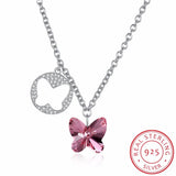 Butterfly Necklace Pendant Blue/pink Crystals 925 Sterling Silver Chain Choker