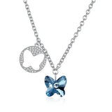 Butterfly Necklace Pendant Blue/pink Crystals 925 Sterling Silver Chain Choker