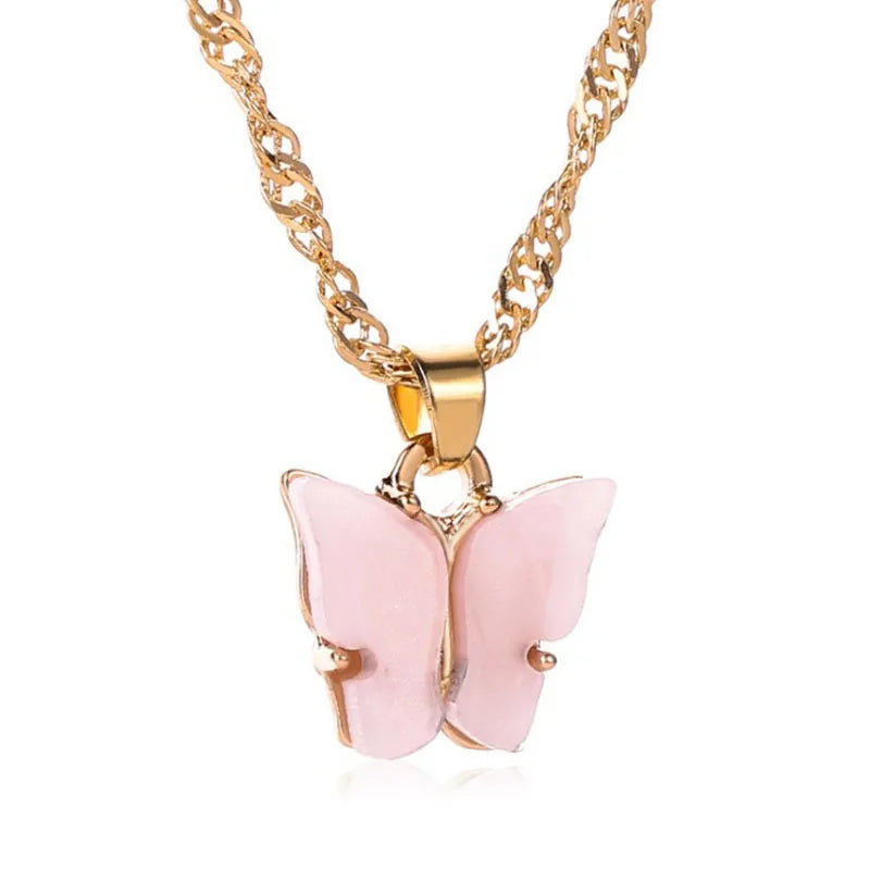 Butterfly Pendant Necklace Choker Double Necklace Statement Charm Jewelry