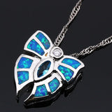 Opal Butterfly Pendant Necklace Silver Plated Jewelry