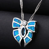 Opal Butterfly Pendant Necklace Silver Plated Jewelry