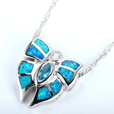 Opal Butterfly Pendant Necklace Silver Jewelry