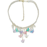 Butterfly Tassel Necklace Crystal Beaded Choker 90s Jewelry